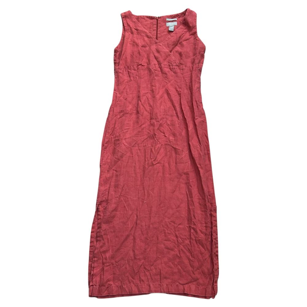 Y2K Old Navy Red Linen Maxi Dress Sz 1 Lagenlook Boho Minimalist Coastal Summer